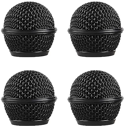 Microphone Head Replacement Windscreen, Black Steel Mesh Mic Grille Ball Heads, Grille Mic Ball Replacement Cover with Inner Foam, Fits for SM58 (Black, 4 pcs)
