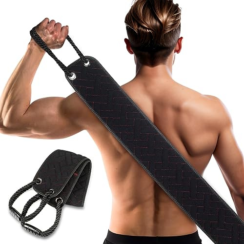 Exfolierande ryggskrubbare med uppgraderade handtag, 91 cm dubbelsidig kroppsskrubb bad exfoliator, exfolierande tvättduk för användning i dusch, ryggbricka för att djupt rengöra din hud för män och