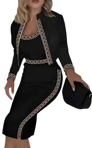 shownicer Completo 3 Pezzi Set da Donna Moda Senza Maniche Tank Top +Stampate e Cardigan +Gonna Set 3 Pezzi Tuta Ufficio Lavoro Outfit Streetwear Invernale Casual Tuta