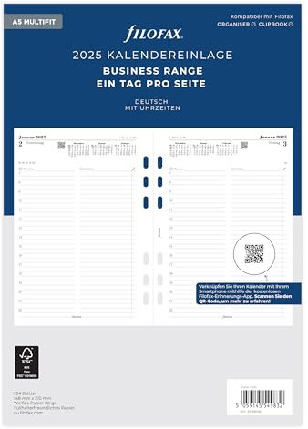 Filofax A5 Multi 1 Tag auf einer Seite (deutsch)2025, weiss
