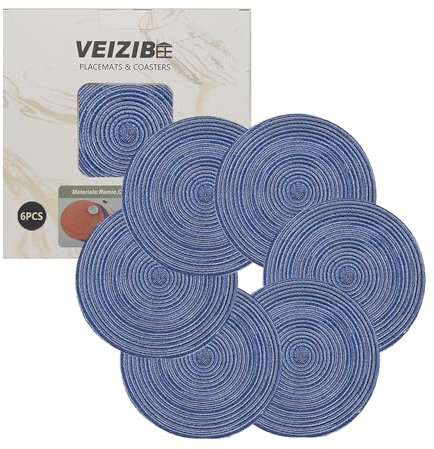 Manteles Individuales Redondos Trenzados 18cm Almohadillas para niños, También como Posavasos para café, Salvamanteles Placemats Trenzados Lavables para Mesa de Comedor，Material Natural (Azul)