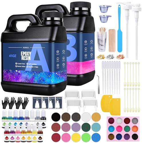 Resina epoxi de 81 onzas – Kit de resina epoxi transparente con 15 pigmentos y 15 colores de polvos de mica, resina de fundición sin amarilleamiento sin burbujas para manualidades, joyería, madera y
