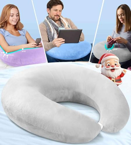 Reading Gaming Pillow for Bed Adult Kids: Lap Desk Pillow for Sitting in Bed/Sofa/Floor - Compact Arm Support Pillow for Reading/Gaming/Working/Crocheting Improve Sitting Posture&Reduce Fatigue