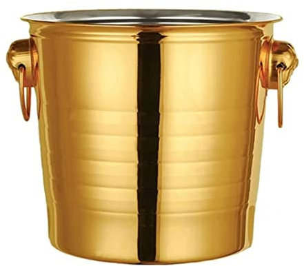 SaryEdge Bucket Ice Bucket Ice Tub Thickened Ice Bucket Stainless Steel Bar Champagne Bucket Cooler Bucket with Handle Champagne Bucket Cooler Bucket Barrel (Gold 5L)