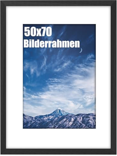wyewye 50x70 cm Bilderrahmen 1 Stück, Holz-Bilderrahmen mit Passepartout für 50x70 cm Druck, Kunststoff für Wand, Klassischem Design, Perfekt zum Verschenken, Schwarz