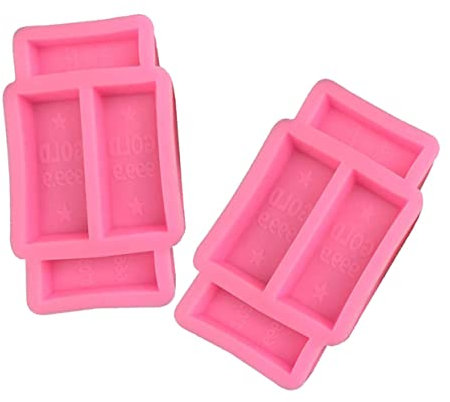 ULDIGI 2pcs Pink Gold Brick Silicone Mold Set, 4-Cavity Realistic Gold Bar Candy and Chocolate Moulds for Home Baking and Candy Making