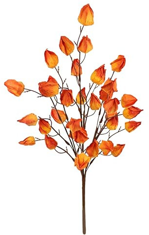 Physalis Busch künstlich 52 cm Lampion Herbstlich Blume Physalis-Zweig Herbst-Deko Kunstblume Herbstblume Seidenblume Zweig für Vase Halloween Dekozweig für Girlanden Kränze Herbstkränze
