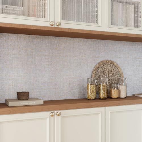 CRE8TIVE Leinen Textur Tapete Selbstklebend Gold Blau 30cm x 900cm Klebefolie Möbel Vliestapete Beige Folie Arbeitsplatte Wasserfest Strukturtapete Klebefolie Küche Tapete Schlafzimmer Wohnzimmer