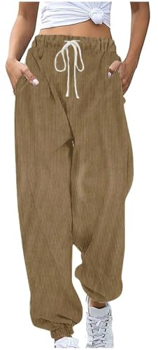 Dajowake Damen Jogger Hose Einfarbig Jogginghose Bequeme Cordhose Elegant Cord Hosen mit Taschen Sporthose Kordelzug Frauen Sweathose Locker Casual Laufhose Sportlich Fitness Schlupfhose