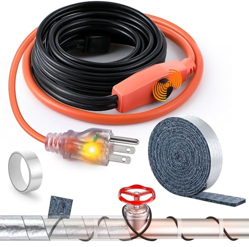 Saillong Heat Tape for Water Pipes & Pipe Wrap Insulation with Tape, Self Regulating Heat Cable, Cotton Water Pipe Insulation Wrap for Freeze Protection RV(9ft,23.6ft)