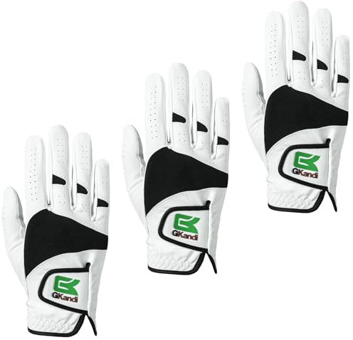 Golf Handschuhe Herren Linke Hand Rechte Leder Cabretta Upgraded Multipack 3 Stück, Herren Golfhandschuh Rechte Linkshänder Golfer Weich Bequem (Weiß, XXL, Rechts)