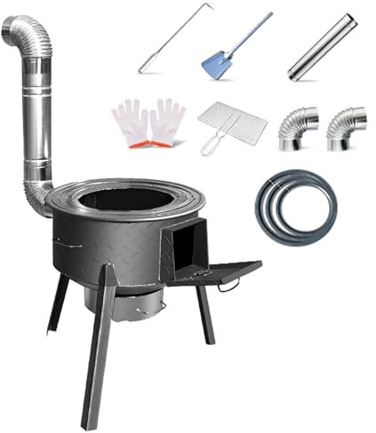 Stufa a legna per esterni, resistente, per campeggio, barbecue, picnic, antivento, a carbone/legna con griglia di cottura in ferro rimovibile (63 cm)