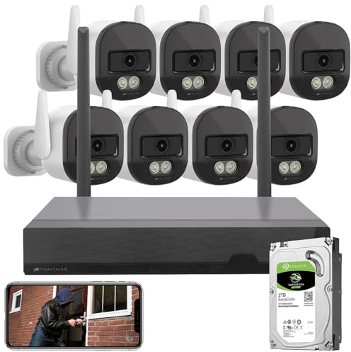VisorTech Kamerasystem: Plug-&-Play-Überwachungssystem mit 8 Kameras + 2TB SATA HDD, WLAN 6 (Kamera Set, Video-Überwachungskamera-Set, IP)