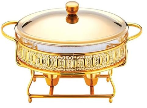 Ceramics Chafing Dish Buffet Set, Ceramics Marble Finish Chafers and Buffet Warmer with 2 Fuel Holder for Weddings Party(Gold,3L)