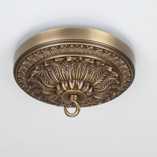 BEQUZON 7.28 Inches Brass Ceiling Canopy, Gold Retro Mounting Plate Kit for Chandelier Pendant Light