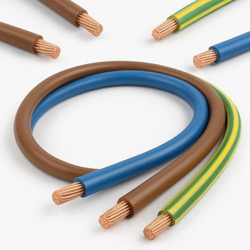 1m Meter Tails Cable Set – 25mm² Brown & Blue Double Insulated 6181Y + 16mm² Green/Yellow Earth 6491X – 19 Strand Flexible Copper Wire for Consumer Unit/Mains – UK Compliant