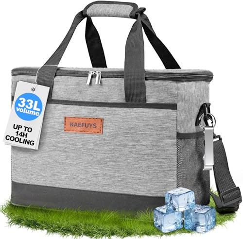 KAEFUYS Cooler Bag 33L Thermal Insulated Lunch Bag Waterproof Large Cooling Bag Reusable Lunch Box with Removable Shoulder Strap for Picnic Travel School
