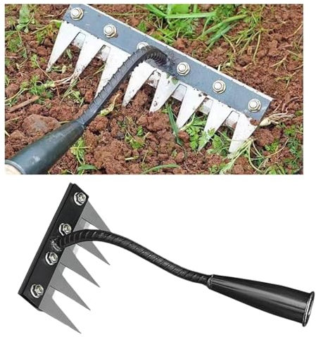 Râteau de désherbage de jardin en acier épais à 5 dents, râteau amovible amélioré pour jardinage et désherbage, râteaux de nivellement de pelouse, râteaux en fer robuste, outils de désherbage de
