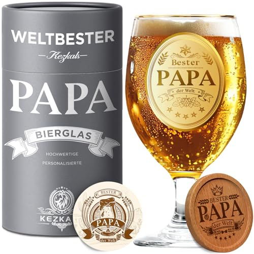 KEZKAK Regalo Día del Padre, Copas Cerveza Personalizadas, Regalo para Hombre Papa, Ideas de Regalos para Papa, Idea Regalo Padre Cumpleaños Original Personalizado, Regalo Padre Hombre o Navidad