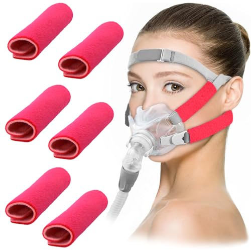 6er-Pack CPAP Gurtpolster, CPAP Komfortpolster, Gesichtspolster, Weiche, atmungsaktive Polster zur Druckentlastung, Verhindert das Eindrücken der Haut, Waschbares, langlebiges CPAP Zubehör, Rosa