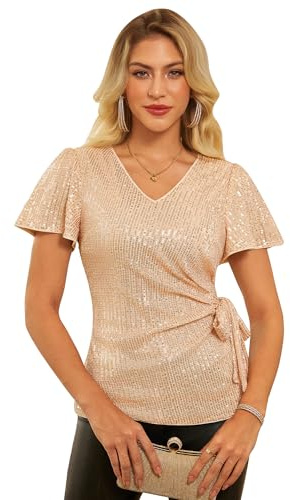 GRACE KARIN Damen Pailletten Oberteil Elegantes Glitzer Party Tops Festliche Blusen Kurzarm Tunika Shirts
