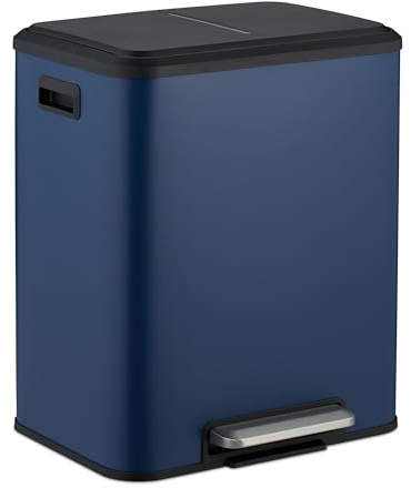 Relaxdays Poubelle de Cuisine, 2 seaux ayant chacun Une capacité de 15 litres, pédale, Couvercle, Bleue