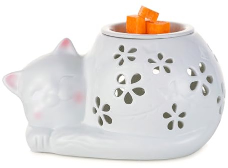 Staymoment Katzendeko Elektrische Duftlampe für Wachs: Katze Deko Keramik Duftlampen Elektrisch Lustige Geschenke für Katzenliebhaber Wachslampe Geschenk Frauen Freundin Mama