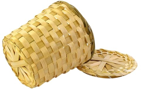 FUNNETOYU Panier à Thé Créatif Rond En Bambou Tressé Mini Avec Couvercle, Panier Polyvalent De Rangement Thé Et Corbeille, Dimensions 18x15x17 Cm, Usage Domestique Et Bureau