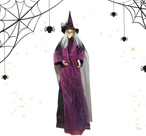 Tuxuseo Fliegende Hexe Halloween Deko | Hexen-Deko Mit Leuchtenden Augen & Sound Bei Bewegung - Gruselige Dekofigur Für Garten Eingang Klassenraum Maskenbälle