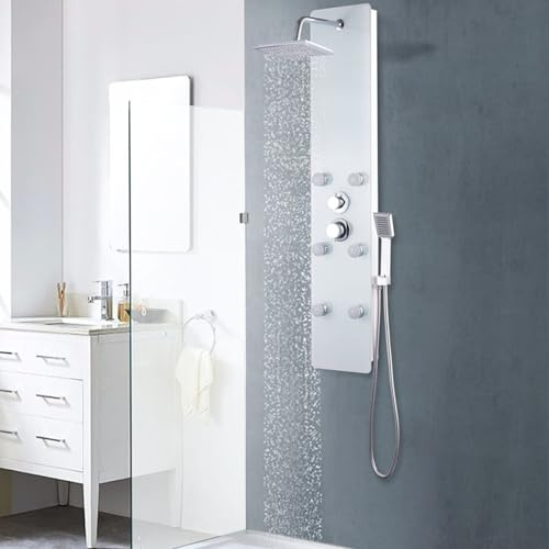 Tidyard Klebehaken für die Wand, Handtuchhalter, Duschpaneel, Glas, 25 x 44,6 x 130 cm, Weiß