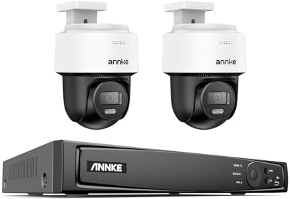 ANNKE 3K PoE CCTV Camera System, 8CH 12MP H.265+ NVR, 2x 5MP Wired PTZ Cam with 345° Pan 80°Tilt, Two Way Talk, Smart Dual Light, AI Detection, 24/7 Recording, IP66, NO HDD