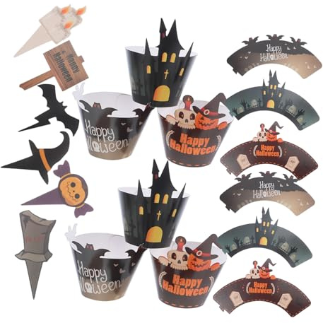 WHAMVOX 2 Set Pirottini Halloween per Cupcake in con Topper Teschio Decorazioni Resistenti e Colorate per Feste per Muffin e Dolci Tema Halloween