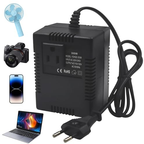 Transformador de corriente de 220 V a 110 V, 300 W, adaptador de corriente de viaje, para purificadores de aire, ordenadores, enchufe europeo