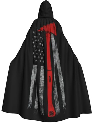 PPHGUT Capa unisex con capucha y diseño de bandera de línea roja de hacha de bombero para cosplay, medieval y festivales
