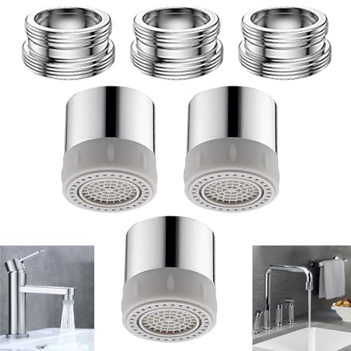 Wasserhahn Sieb Einsatz mit 2 Sprühfunktion, 3 Stück Kupfer Perlatoren für Wasserhähne, Strahlregler M24, FM22 Filter für Wasserhahn Aufsatz Küche/Bad, Bubbler Wasserhähn Siebeinsatz mit 3 Adaptern