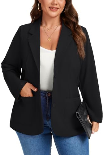 Women Blazer Plus Size Long Sleeve Notch Lapel Casual Jacket,Black 3XL