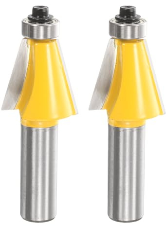 QUARKZMAN 2 Stück 15 Grad Fasen-Fräser 1/2 Zoll Schaft 1 Zoll Schnittlänge Hartmetall-Spitze Mit Lager Für Holzbearbeitungs-Fräswerkzeug Gelb