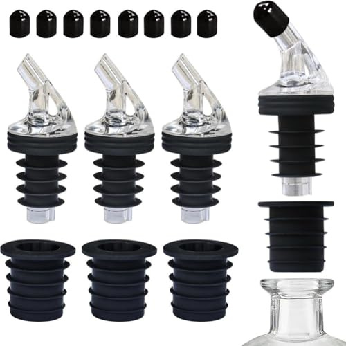 Versatore per olio, 4 beccucci 8 coperchi a prova di perdite, in silicone per uso alimentare, con una sola mano, per olio d'oliva, aceto, bottiglie da cucina