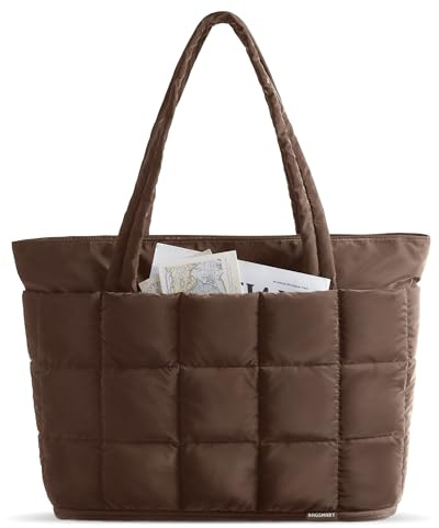bagsmart handväska dam expanderbar, buffert resväska vattentät arbetsväska klinikväska sportväska, puffy tote bag handbagage med dragkedja för flygplan resa shopping, M kaffebrun, M, Utility