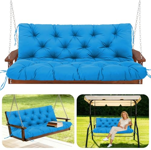 GHDM Garden Bench Cushion Thick 12cm Swing Cushions 2 Seater with Backrest and Tie 100cm Waterproof Swing Seat Cushions Replacement for Outdoor Furniture Patio Porch Lawn Backyard(Peacock Blue)