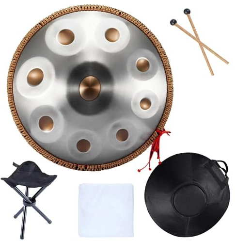 Handpan 440 Hz 9 Noten d-Moll, 22 Zoll Pantam for Anfänger, Handpan-Trommel aus Stahl, Musikinstrumente for Yoga-Meditation(Silver gold 9 notes)