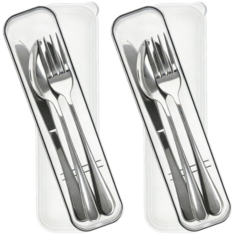 Camping Cutlery Set, Travel Cutlery with Case, Stainless Steel Camping Cutlery, Camping Cutlery Set for 2 People, Camping Accessories, Camping Kitchen Gadgets for On the Go