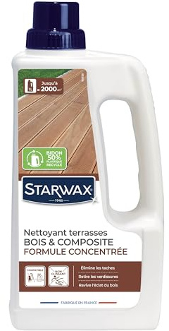 STARWAX - Nettoyant concentré pour terrasses en bois et composite 1 L | Jusqu'à 2000m² - élimine les taches, retire les verdissures, ravive l'éclat du bois - entretien régulier