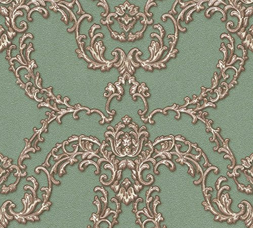 Architects Paper Vliestapete Luxury Classics Tapete mit Ornamenten barock 10,05 m x 0,53 m braun grün metallic Made in Germany 347773 34777-3