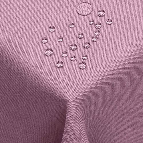 DecoHomeTextil Leinen Optik Farbe Größe wählbar - Eckig 110 x 110 BZW.110x110 BZW. 110x110 cm Lila mit Lotus Effekt Tischdecke mit Fleckschutz Lila TD Eckig