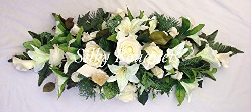 Silky Bouquets Artificial Silk Funeral Flower Coffin Spray Tribute Casket Topper Wreath Lily (Yellow, 36)