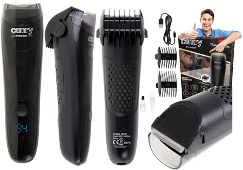 CAMRY Cortabarbas Recortadora de barba Afeitadora con sistema de aspiración | Con 2 accesorios - Función de carga USB - Recortadora de precisión para hombre - Afeitadora eléctrica con aceite, inalámbrica