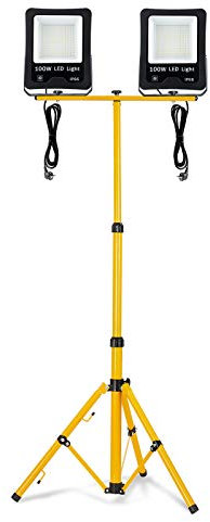 Froadp Projecteur de Chantier LED Projecteur de Travail avec Support Tripode Réglable en Hauteur pour les Applications Extérieures Jardins Villas Parcs (2 x 100 W, Blanc Chaud)