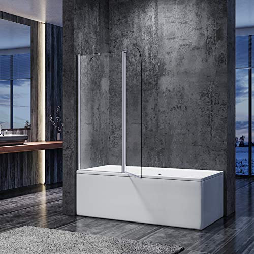 SONNI Schermo per Vasca da Bagno e Doccia - Protezione Contro gli Spruzzi, Divisorio con Strisce di Vetro Smerigliato 5mm, Parete Divisoria per Vasca 120x140cm