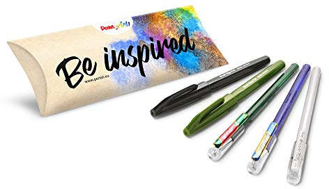 Pentel Kreativ-Set, 5-teilig, ideal für Handlettering, Bullet Journal, Grußkarten u.v.m. ideal zur Weihnachtszeit/Weihnachten